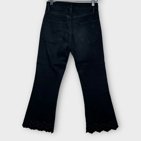 FRAME DENIM Eyelet-Hem Flared Crop Jeans in Lacey Size 25 Faded Black - Picture 2 of 7